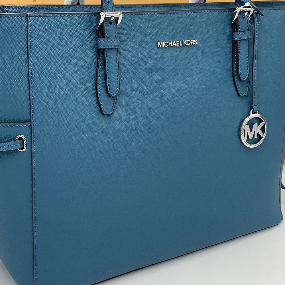 MICHAEL KORS Gilly Large Saffiano Leather Tote Bag TEAL COLOR